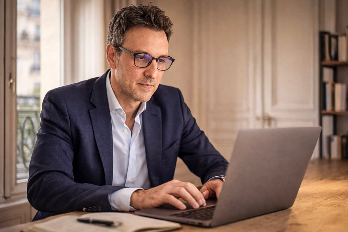 Luc Peters, consultant indépendant en création de site internet et visibilité locale à Paris, en situation de travail